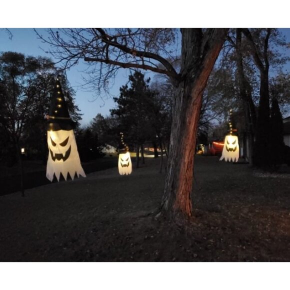 3 Pcs Halloween Decor Outdoor Decor Hanging Lighted Glowing Ghost Witch Hat - Picture 2 of 2
